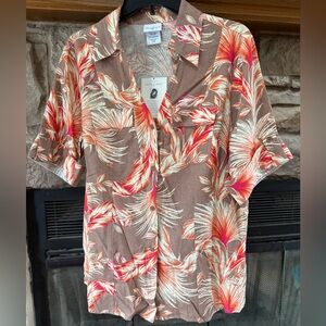 Jaclyn Smith Womens Red & Brown Floral Shirt